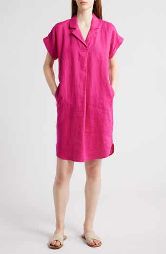 Cuff Sleeve Organic Linen Shift Dress