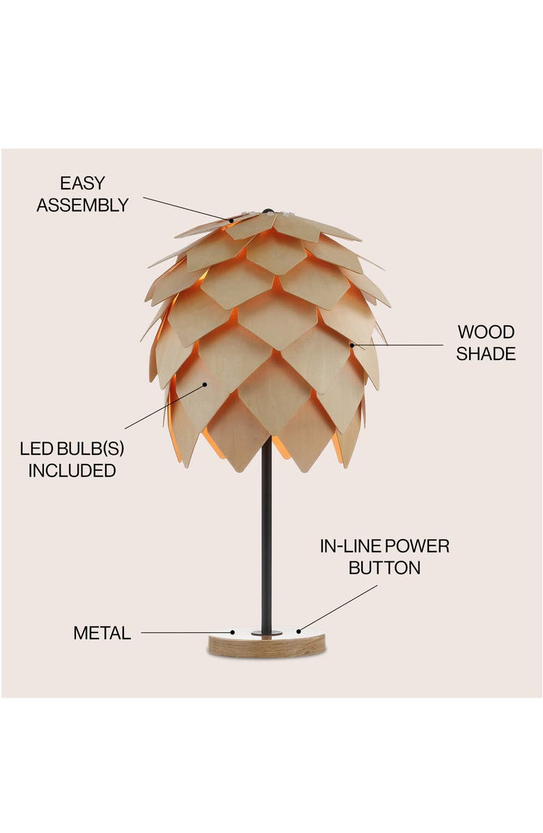 JONATHAN Y Simon 20.5" Pinecone Wood/Metal LED Table Lamp, Natural/Black, Alternate, color, Natural/Black