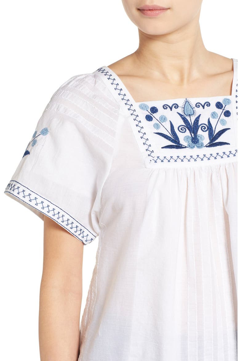 Embroidered Short Sleeve Peasant Top, Alternate, color, EYELET WHITE