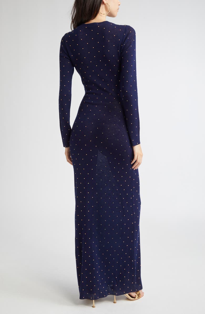 Rabanne Studded Long Sleeve Wool Knit Dress, Alternate, color, Blue