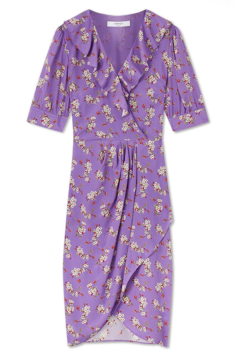Ophelia Floral Short Sleeve Faux Wrap Dress, Alternate, color, MULTI-PURPLE