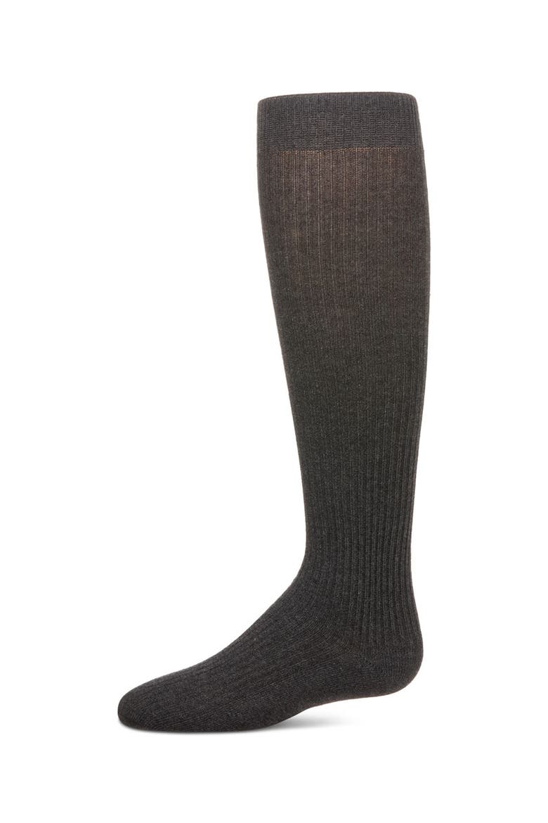 Thin Ribbed Girls Cotton Blend Knee High Sock, Main, color, Charcoal