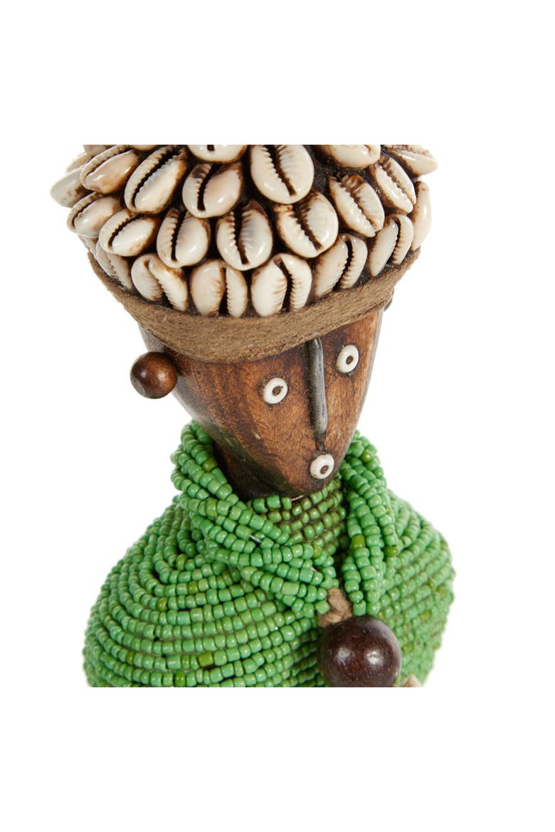 Small Handcrafted Cowrie Shell & Green Bead Woman Doll, Alternate, color, GREEN