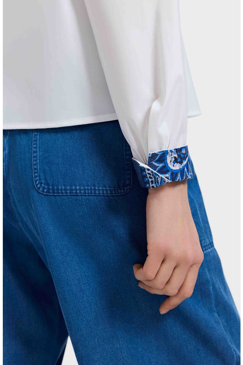 Marina Contrast Trim Cotton Button-Up Shirt, Alternate, color, WHITE/ MULTI