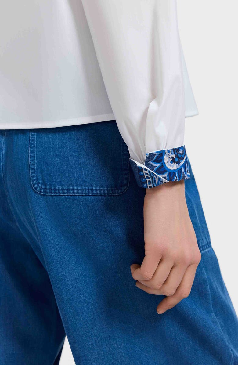 Foxcroft Marina Contrast Trim Cotton Button-Up Shirt, Alternate, color, White/ Multi