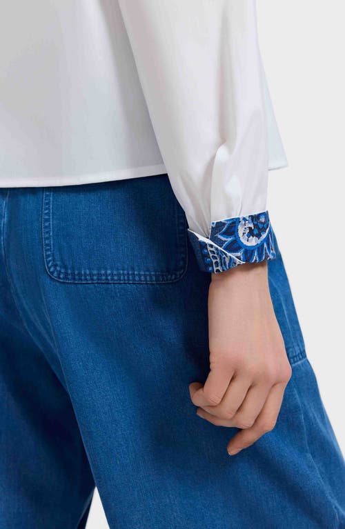 Foxcroft Marina Contrast Trim Cotton Button-up Shirt In White