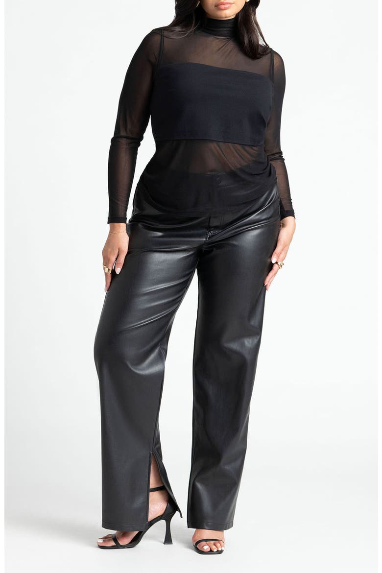 Slit Hem Faux Leather Pant, Alternate, color, BLACK ONYX
