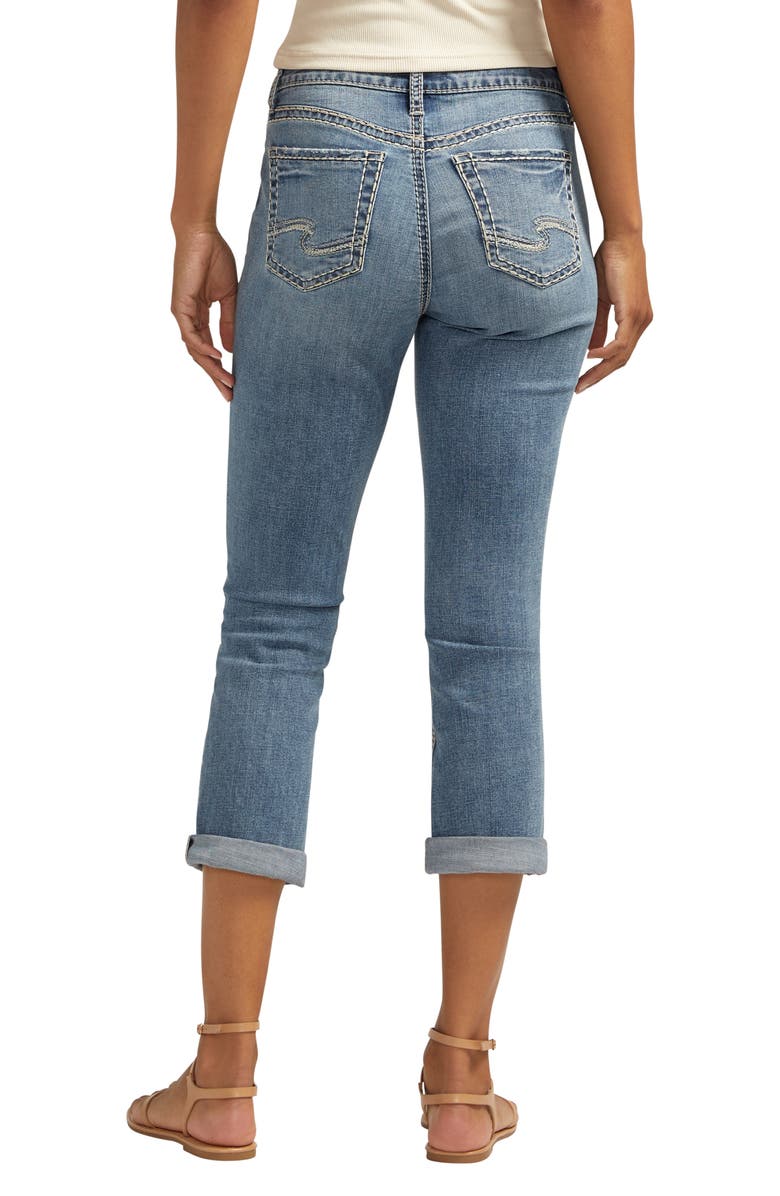 Silver Jeans Co. Suki Curvy Fit Ripped Mid Rise Capri Jeans, Alternate, color, Indigo