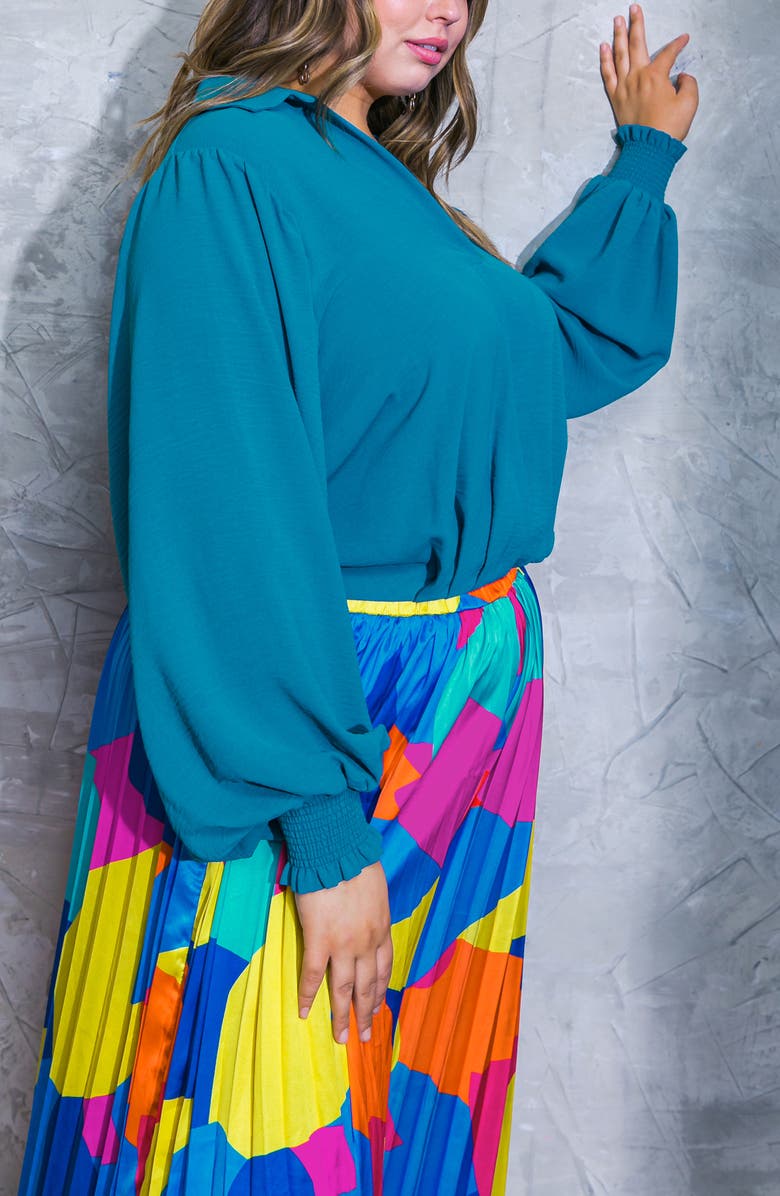 FLYING TOMATO Solid Collared Top, Alternate, color, Teal