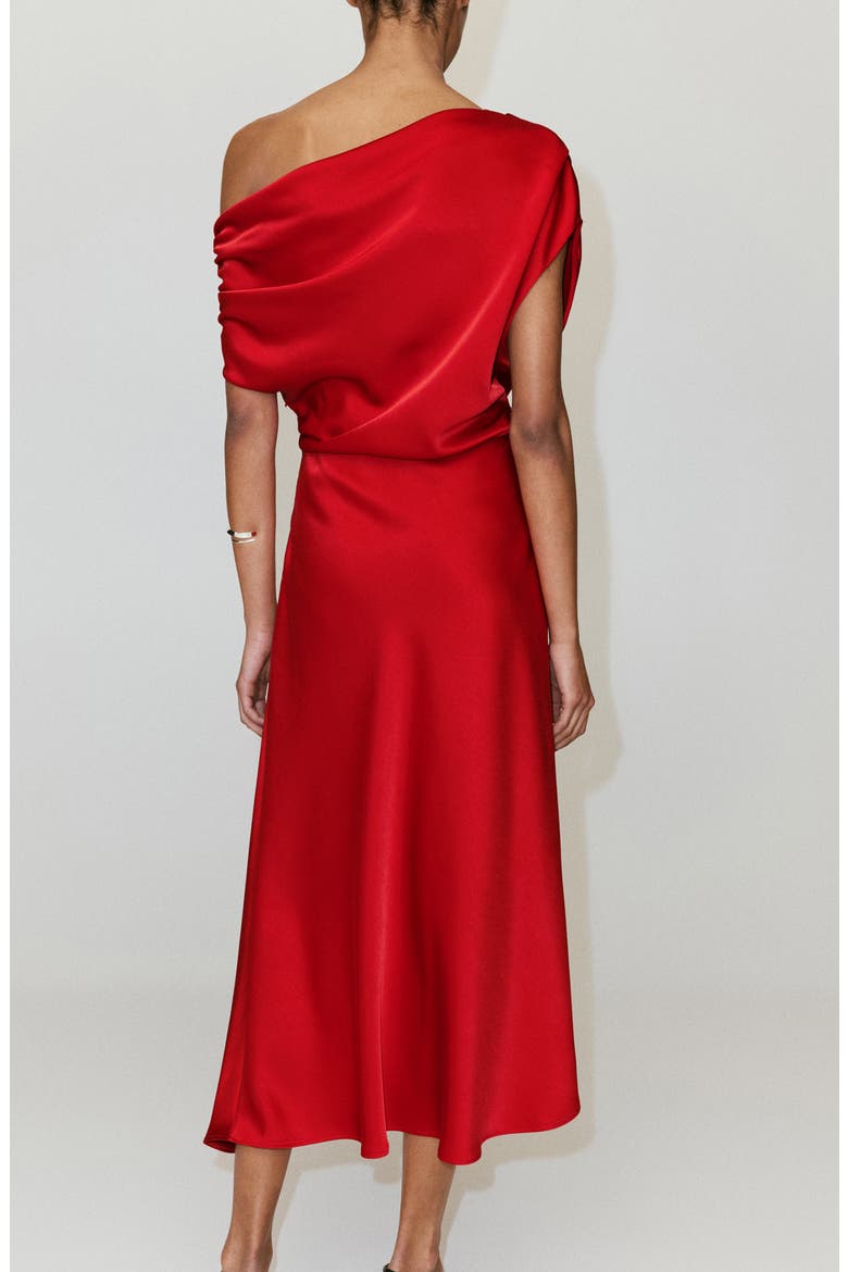 Asymmetrical Satin Dress, Alternate, color, RED