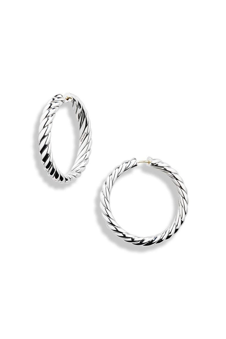 Sculpted Cable Hoop Earrings, Main, color, STERLING SILVER