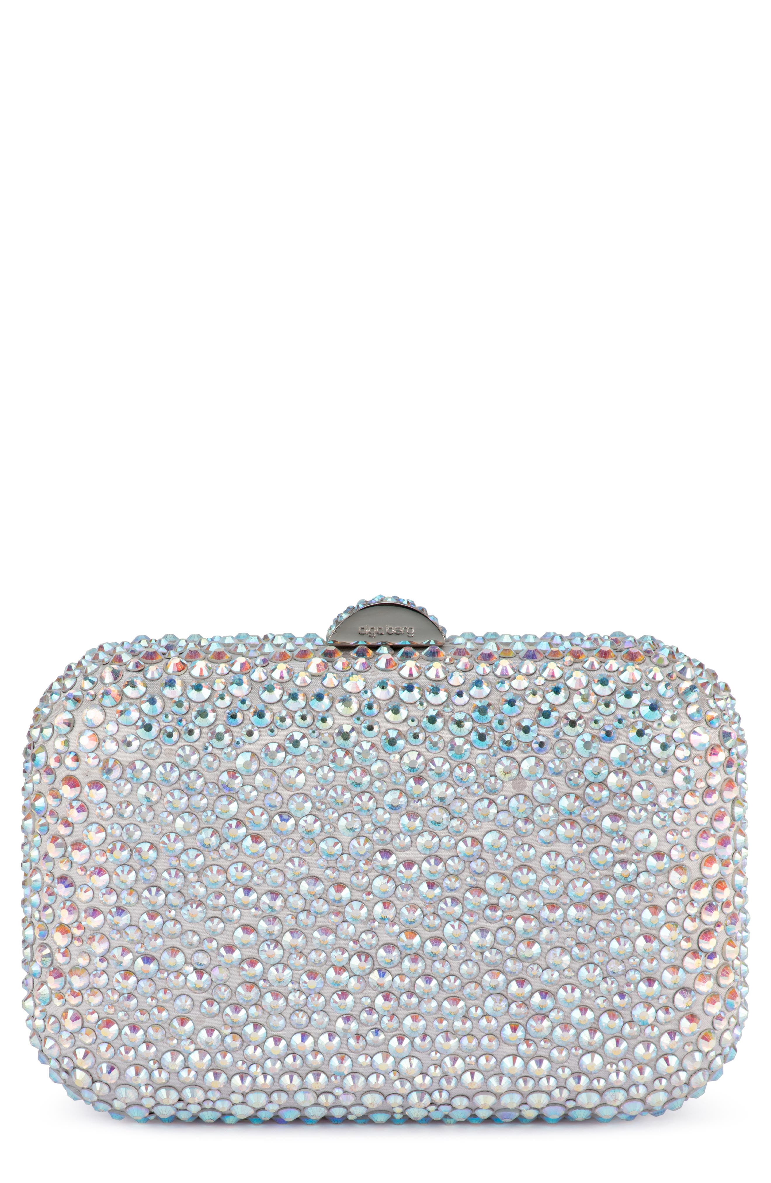 Olga Berg Casey Hot Fix Crystal Clutch, Main, color, Aurora