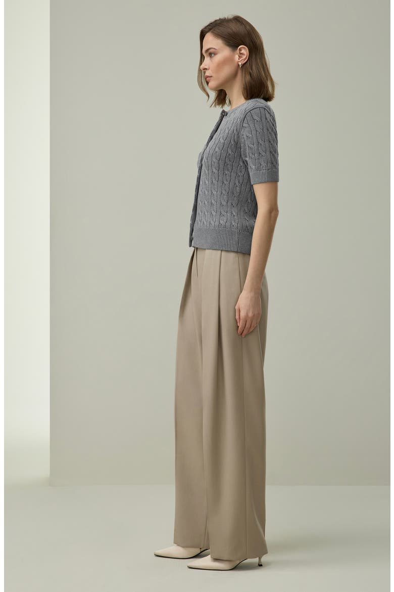 Silk-Cotton Cable-Knit Cardigan, Alternate, color, Medium Heather Gray
