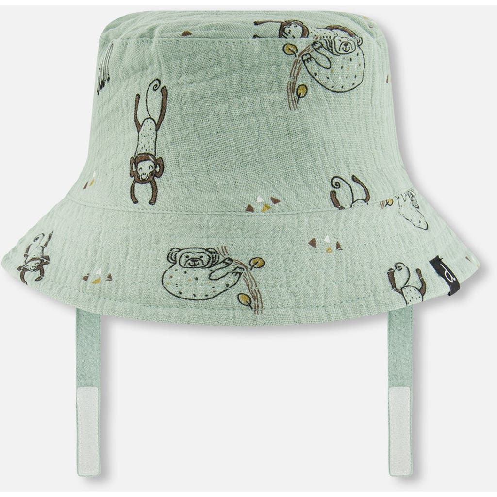 Deux Par Deux Baby Boy's Printed Muslin Bucket Hat Sage Monkey In Sage Monkey