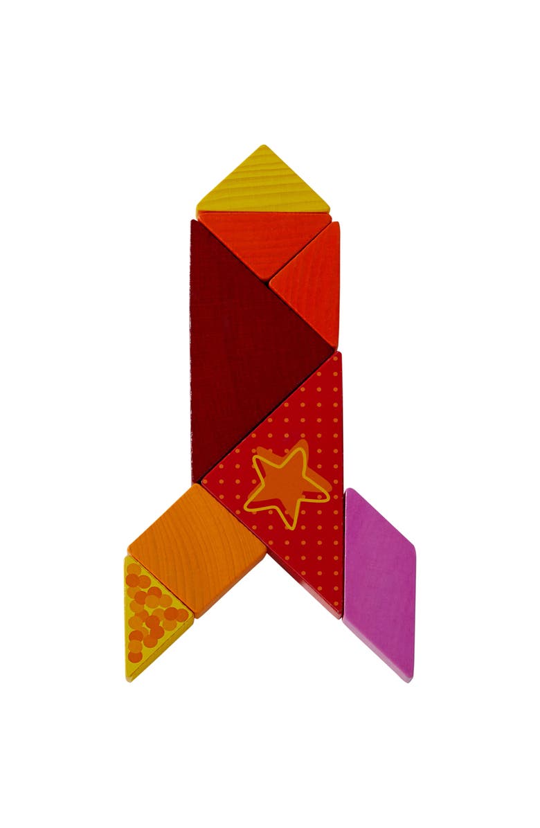 HABA Funny Faces Tangram Wooden Pattern Blocks with 20 Template Cards, Alternate, color, Multi