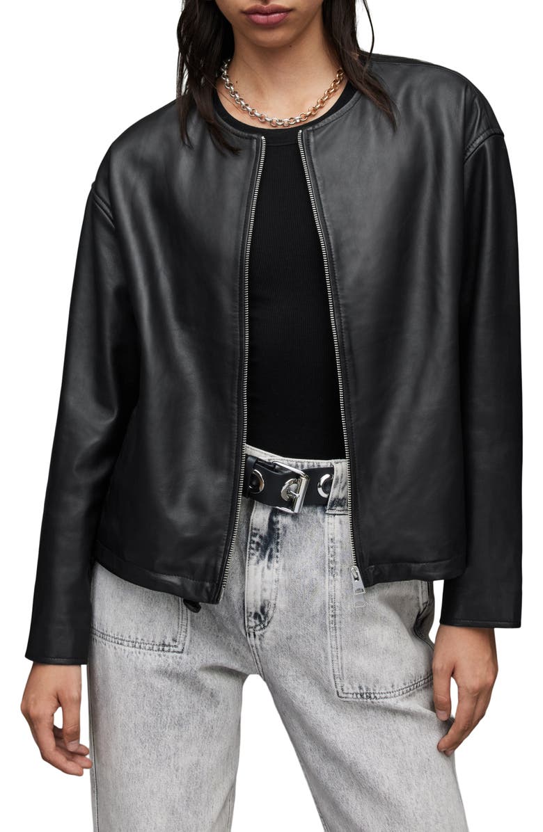 AllSaints Darcey Leather Bomber Jacket, Main, color,