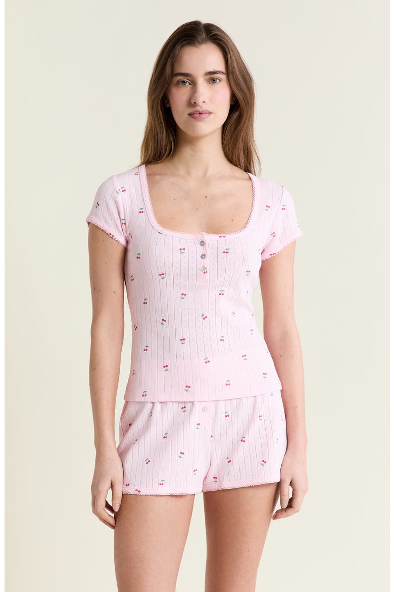 Katell Pointelle Cotton Pajama Top, Alternate, color, ROSE