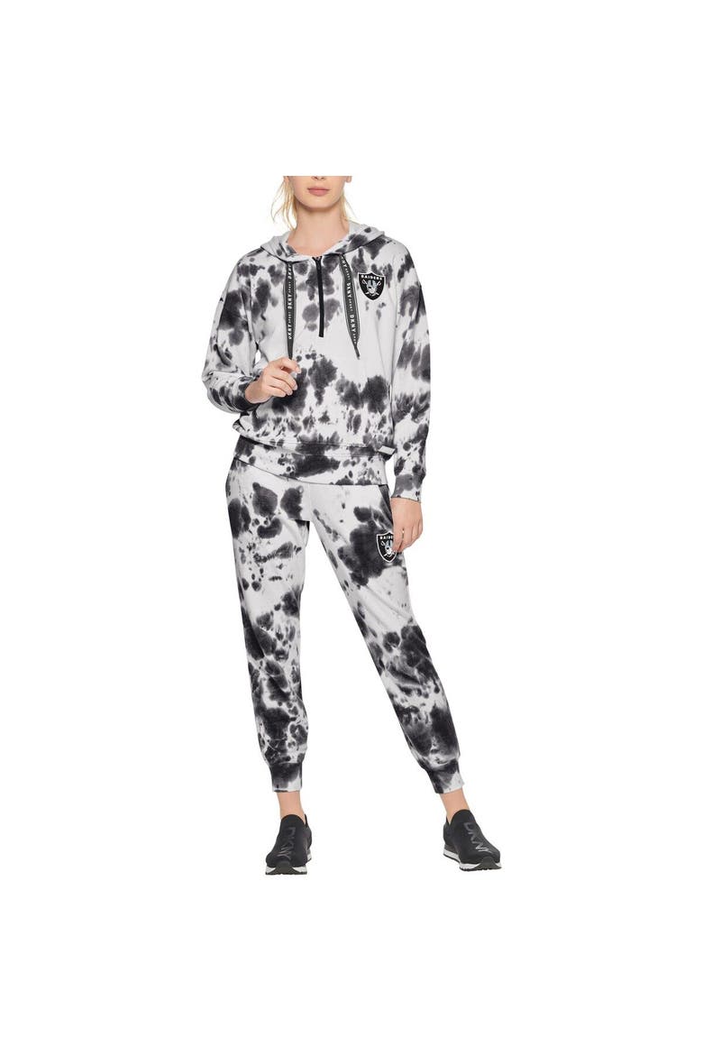 Women's DKNY Sport White/Black Las Vegas Raiders Dakota Oversized Tie-Dye Half-Zip Hoodie, Alternate, color, White