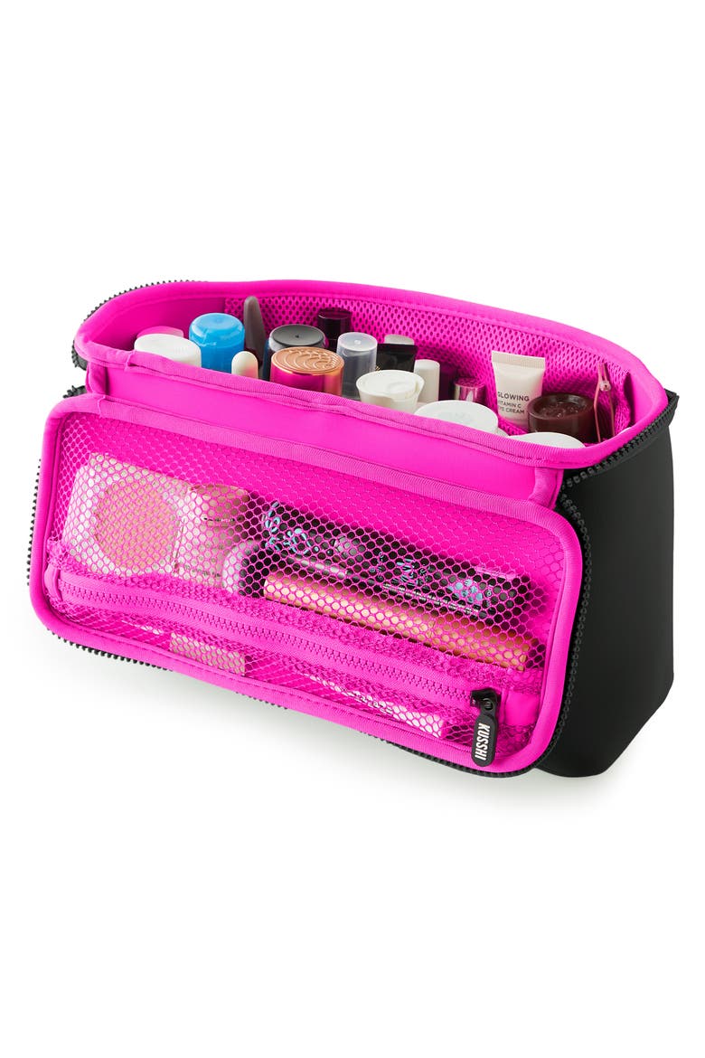 Large Neoprene Train Case, Alternate, color, BLACK/ PINK