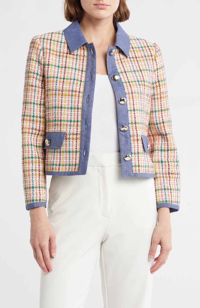 LK Bennett Marguerit Crop Jacket, Main, color, Blue/ Multi