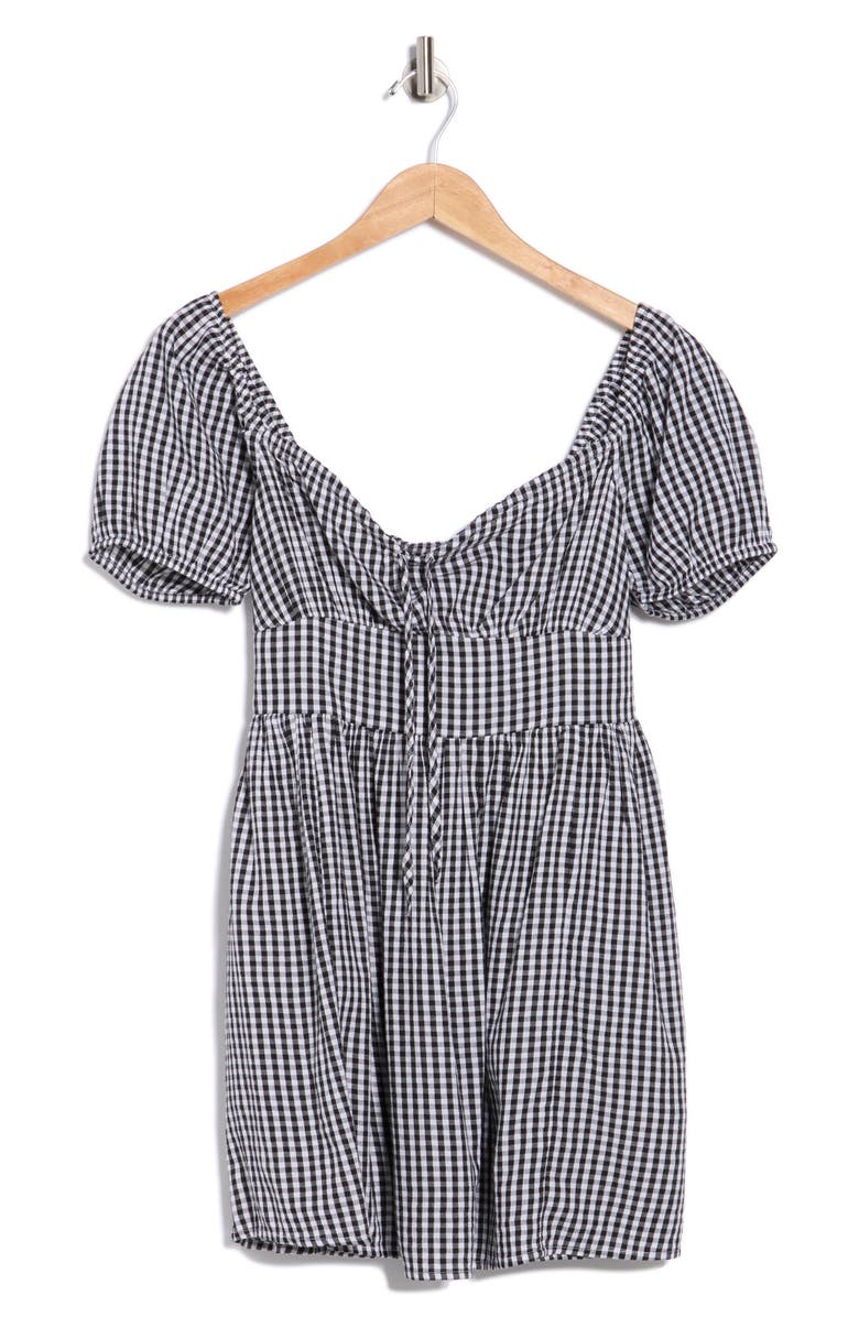Abound Puff Sleeve Tie Front Minidress, Alternate, color, Black- White Demi Gingham