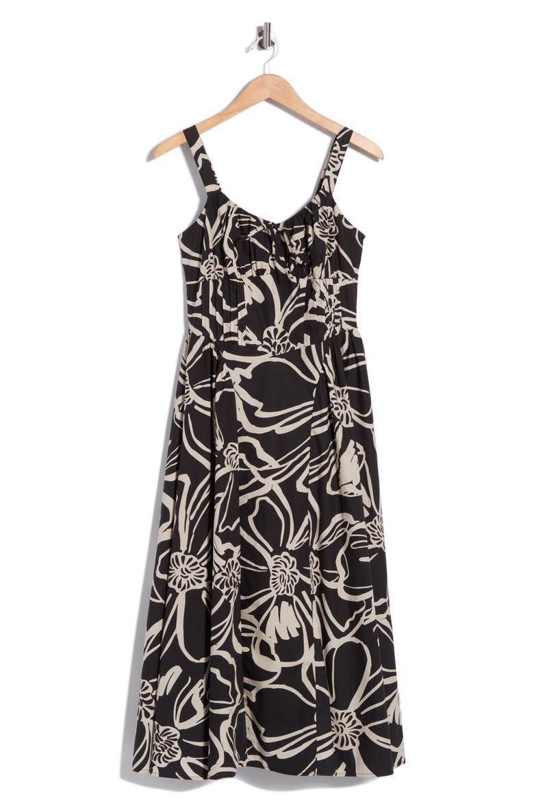 Pintucked Cotton Poplin Dress, Alternate, color, BLACK ABSTRACT BLOOMS