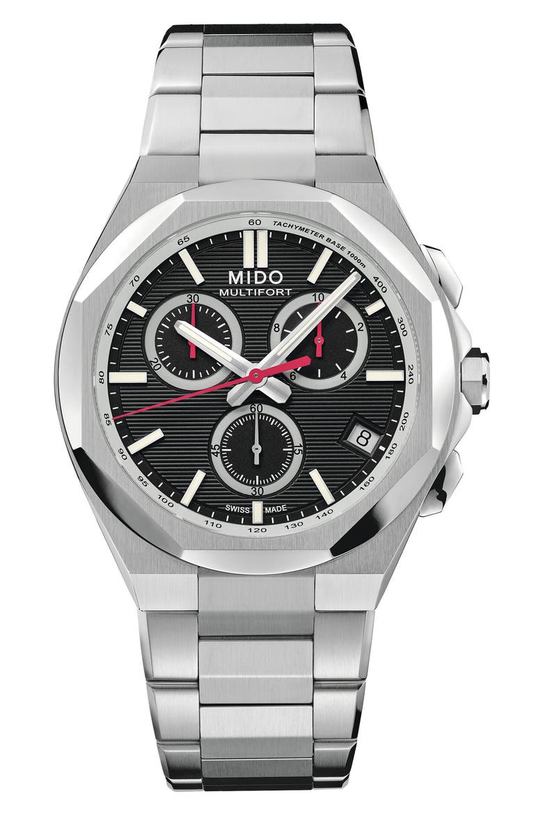 Multifort 8 Black One Crown Chronograph Automatic Bracelet Watch, 40mm, Main, color, BLACK