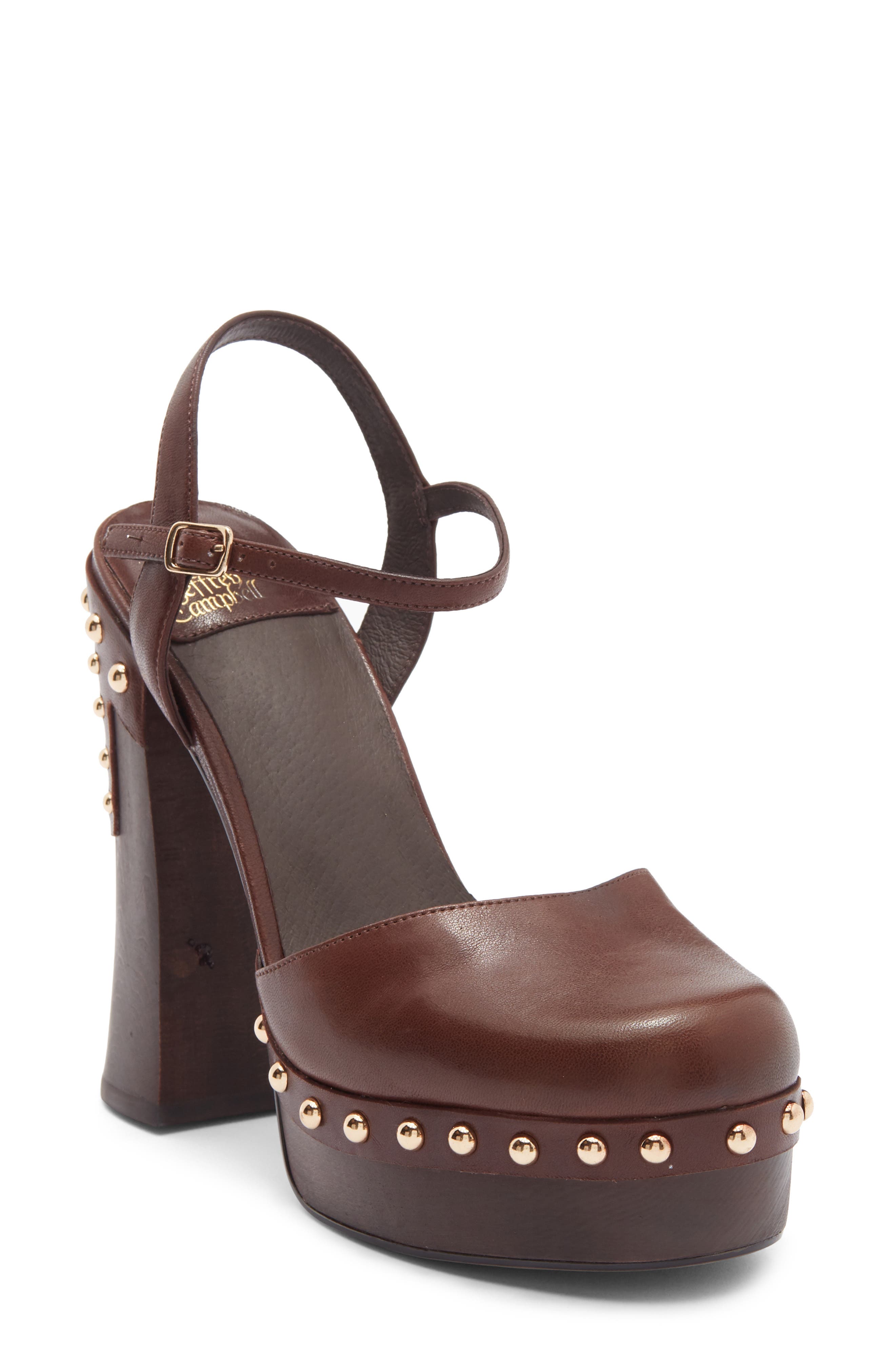 Jeffrey Campbell Extrovert Studded Ankle Strap Platform Clog, Main, color, Coffee Gold