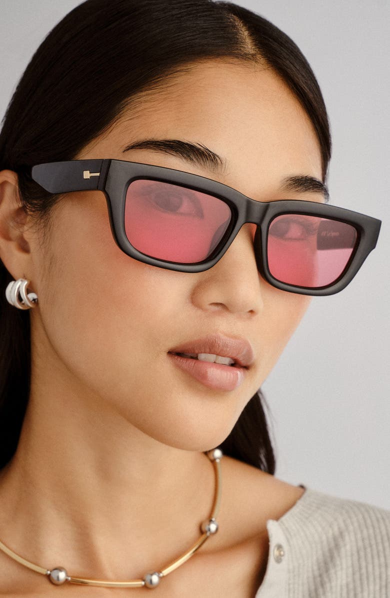 Le Specs Le Castle 54mm D-Frame Sunglasses, Alternate, color, Black / Crimson Tint