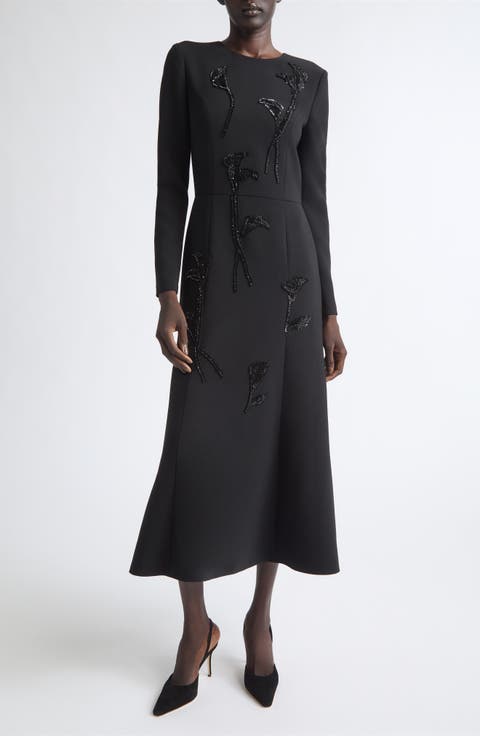 Beaded Long Sleeve Midi Dress
