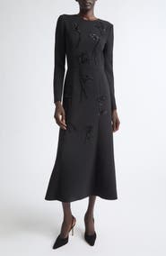 Carolina Herrera Beaded Long Sleeve Midi Dress