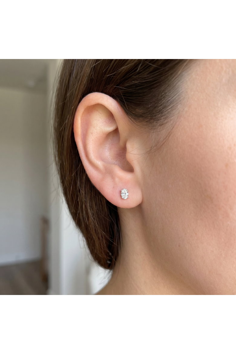 1 1/2 Ct Lab Grown Oval Diamond Studs 14k Gold Earrings, Alternate, color, 14k White Gold