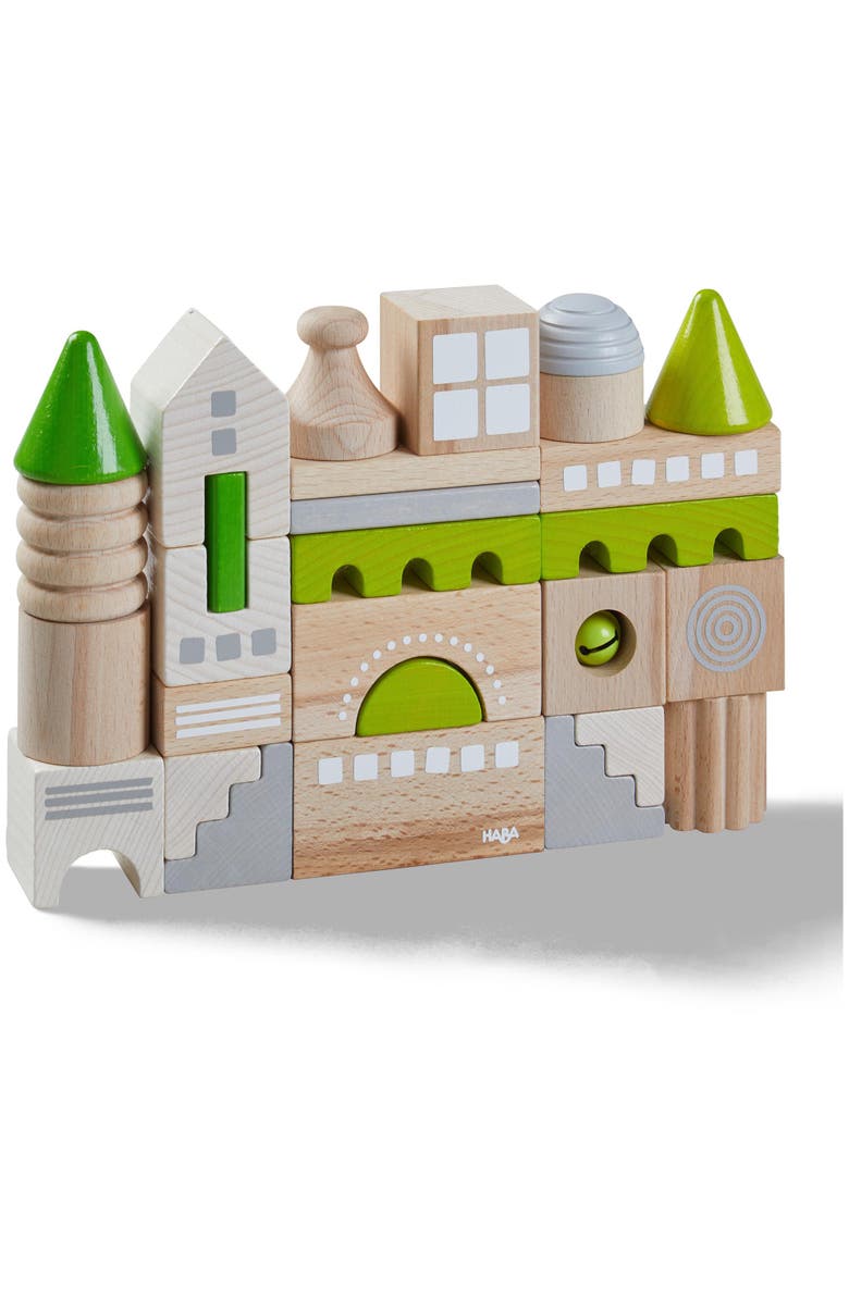 HABA Wooden Block Coburg Set - 28 Piece Building Block Set for Toddlers and Kids - Wooden Stacking Toys Made in Germany, For 18 Months and Up, Alternate, color, Green Multi