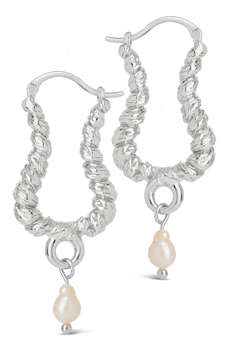 Sterling Forever Sylvie Freshwater Pearl Hoop Earrings, Alternate, color, Silver