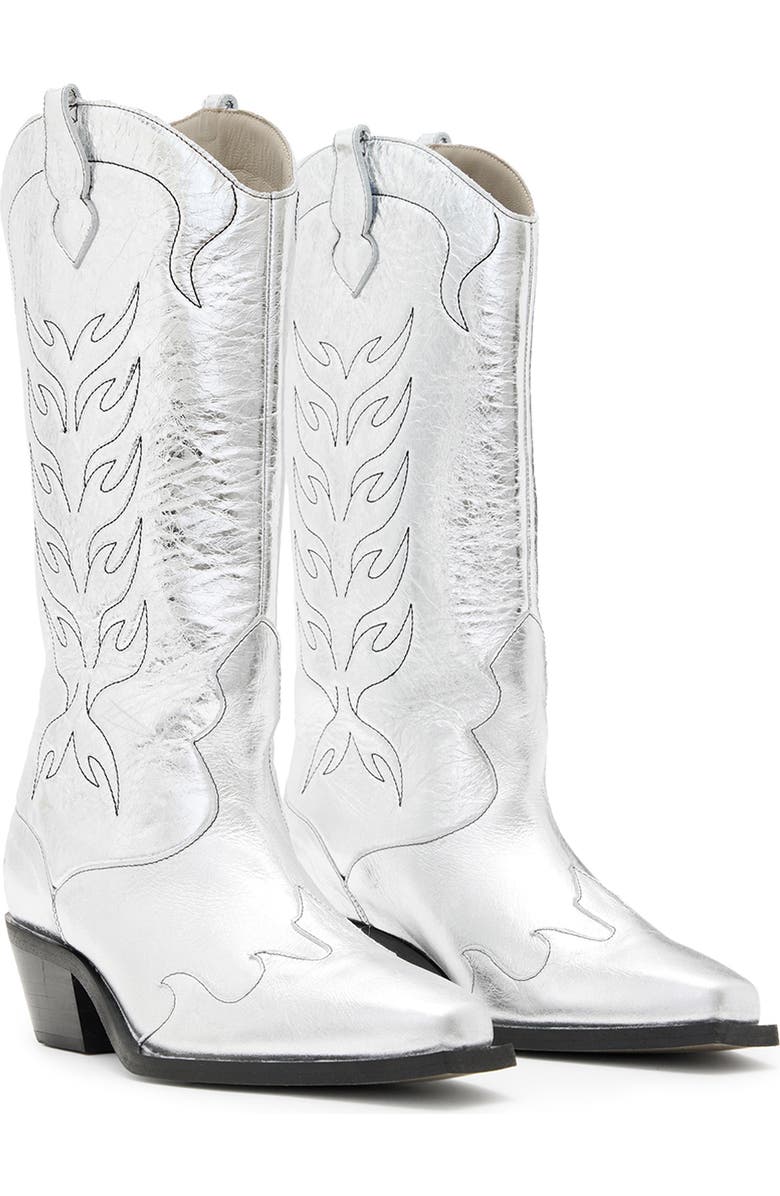AllSaints Dolly Cowboy Boot, Main, color, Silver