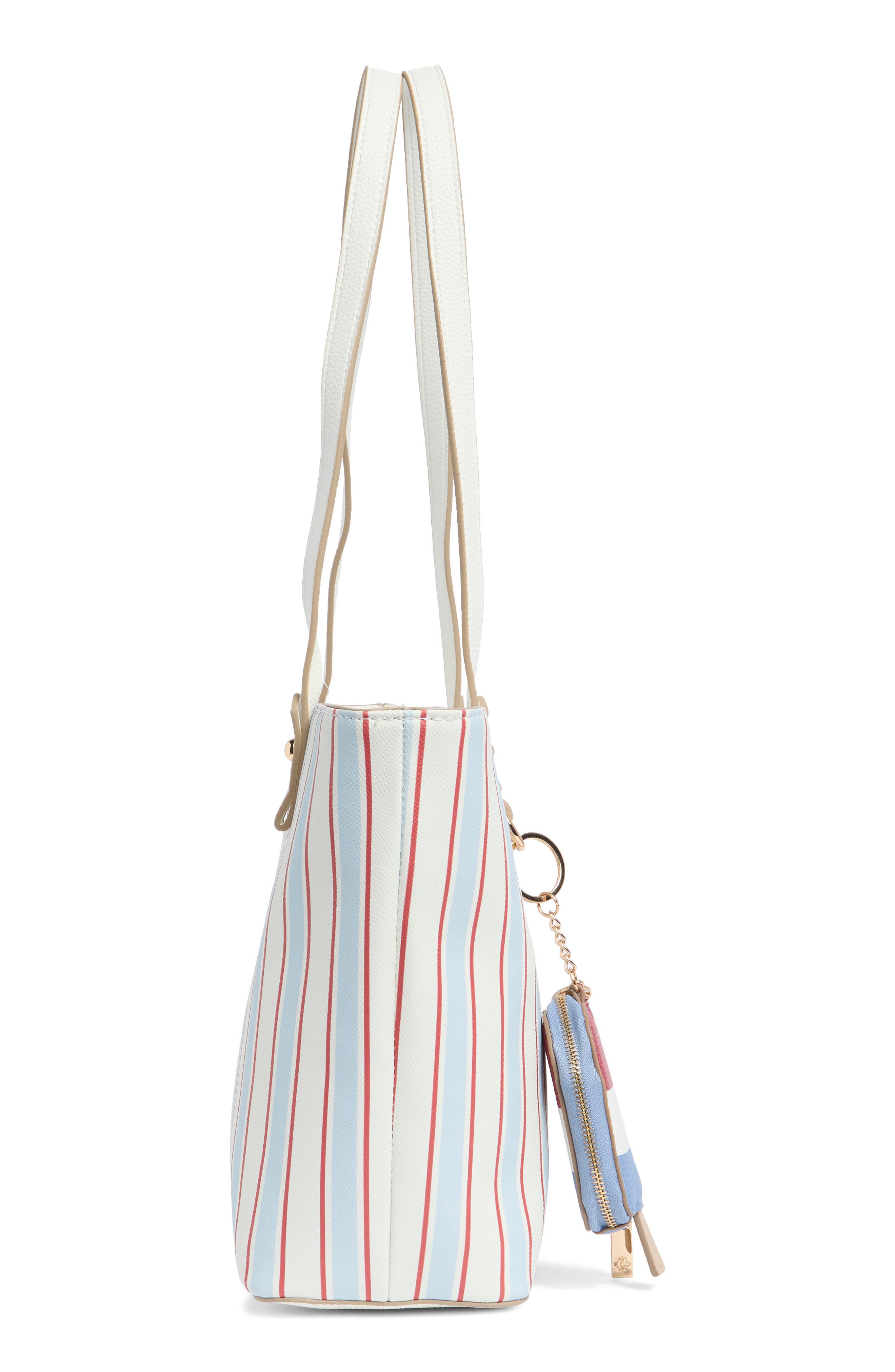 Faux Leather Tote with Removable Pouch, Alternate, color, LIBERTY STRIPE / CHALK