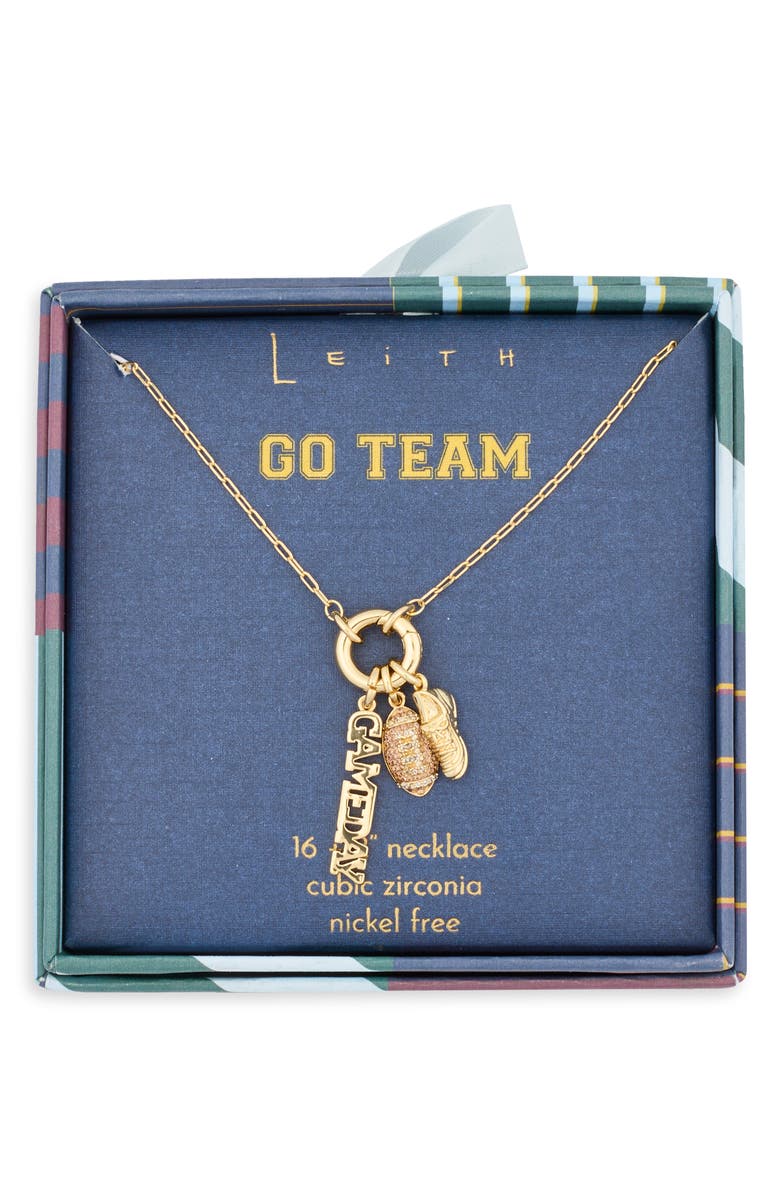 Leith Cubic Zirconia Gameday Football Charm Necklace, Main, color, Brown- Clear- Gold