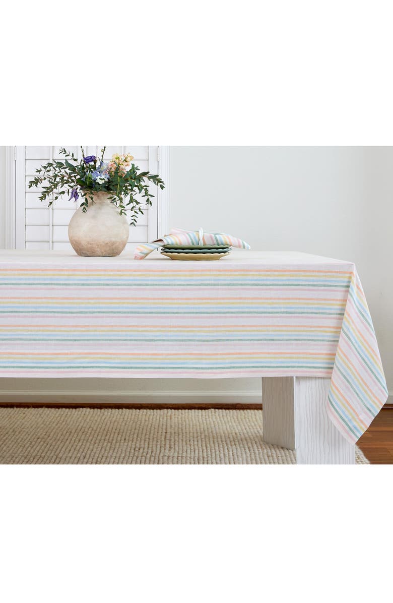 Solino Home Linen Table Throw - Julia, 52" x 52" Inch, Main, color, Muted Pastel Stripe
