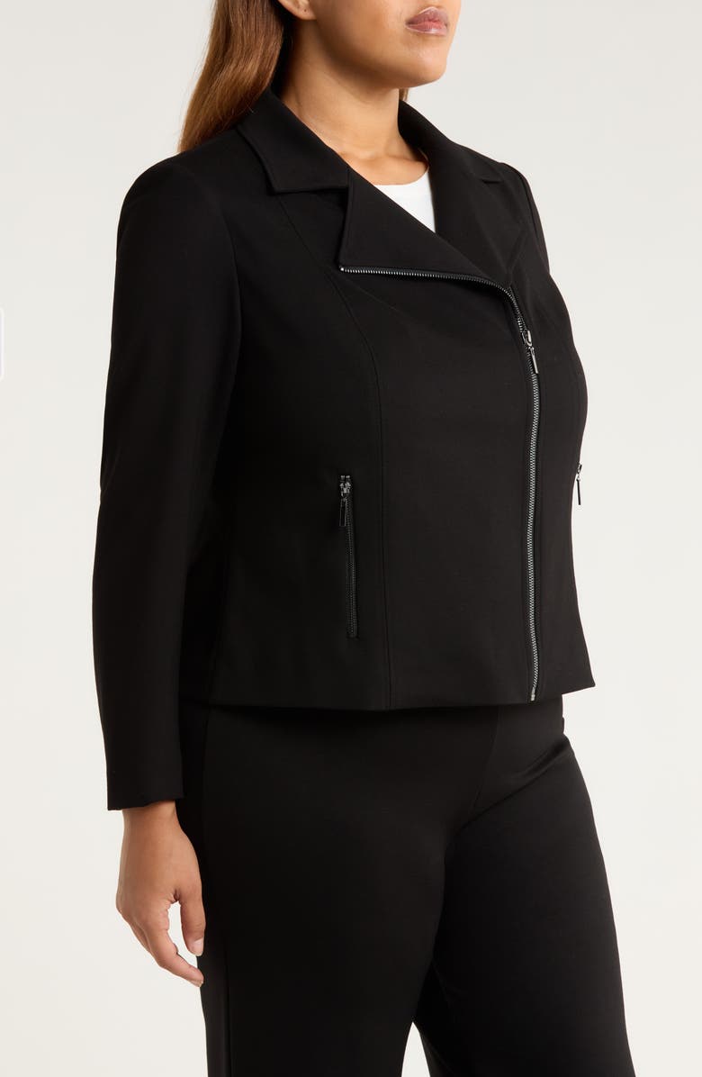 Anne Klein Moto Zip Ponte Jacket, Alternate, color, Anne Black