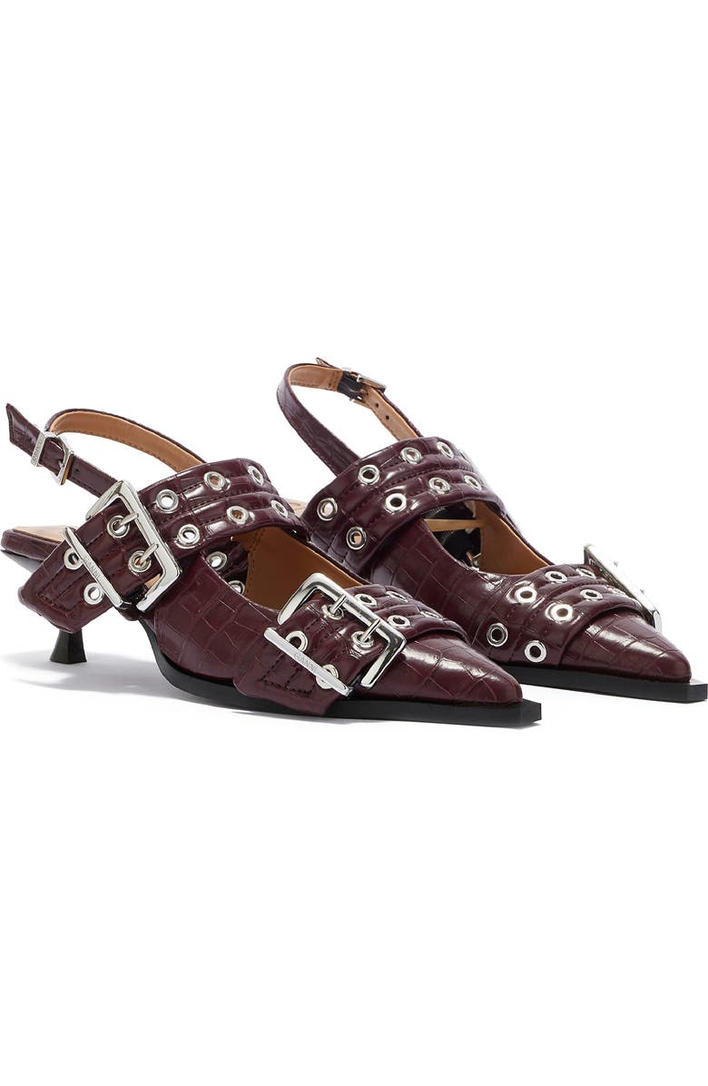 Ganni Pointed Toe Slingback Pump, Main, color, Burgundy