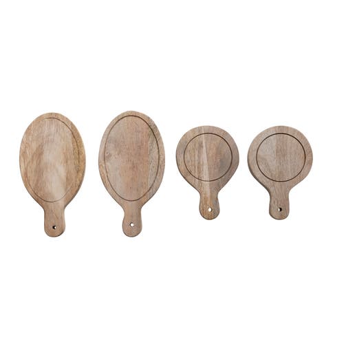 Storied Home Mini Wood Serving Boards With Handles, Set Of 4, 2 Styles In Brown
