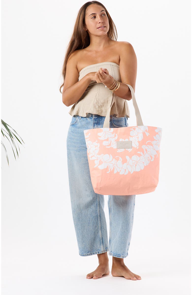 Aloha Collection Day Tripper Plumeria Lei Water Resistant Tote, Alternate, color, Peachy