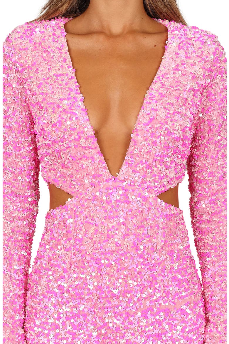 Kelly Sequin Long Sleeve Cutout Velvet Cocktail Minidress, Alternate, color, BERRY