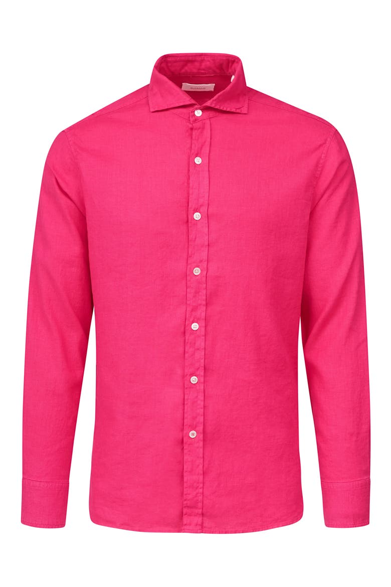 Santorini Stretch Linen & Cotton Button-Up Shirt, Main, color, HIBISCUS