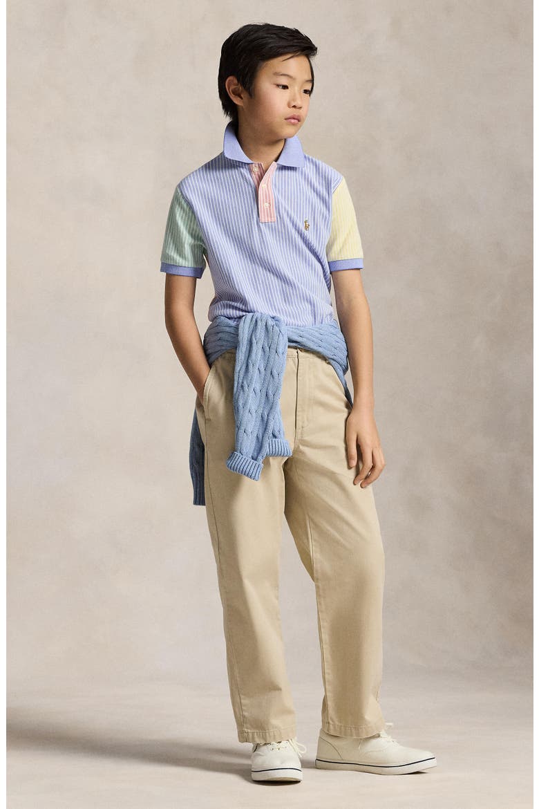 Kids' Mismatched Stripe Cotton Piqué Polo, Alternate, color, HRBR BLUE