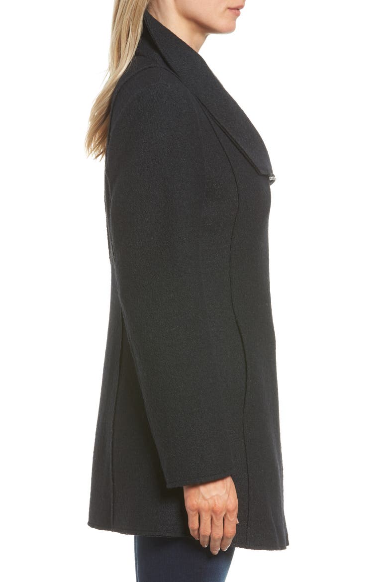 Asymmetrical Zip Boiled Wool Blend Coat, Alternate, color, BLACK
