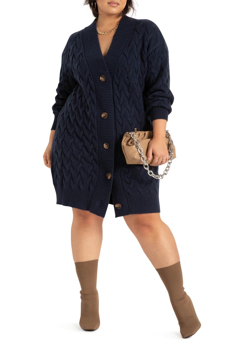 Stretch Cardigan Sweater Dress, Main, color, BLACK IRIS