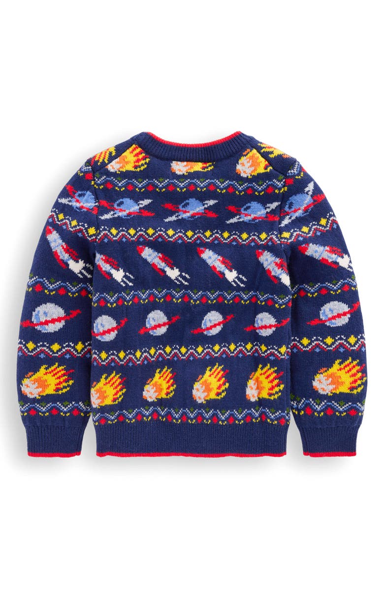 Mini Boden Kids' Outer Space Fair Isle Crewneck Sweater, Alternate, color, Medieval Blue Space