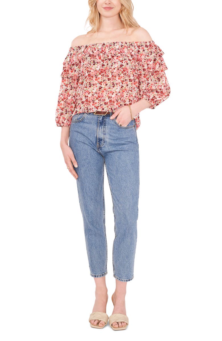 Vince Camuto Floral Print Off the Shoulder Top, Alternate, color,