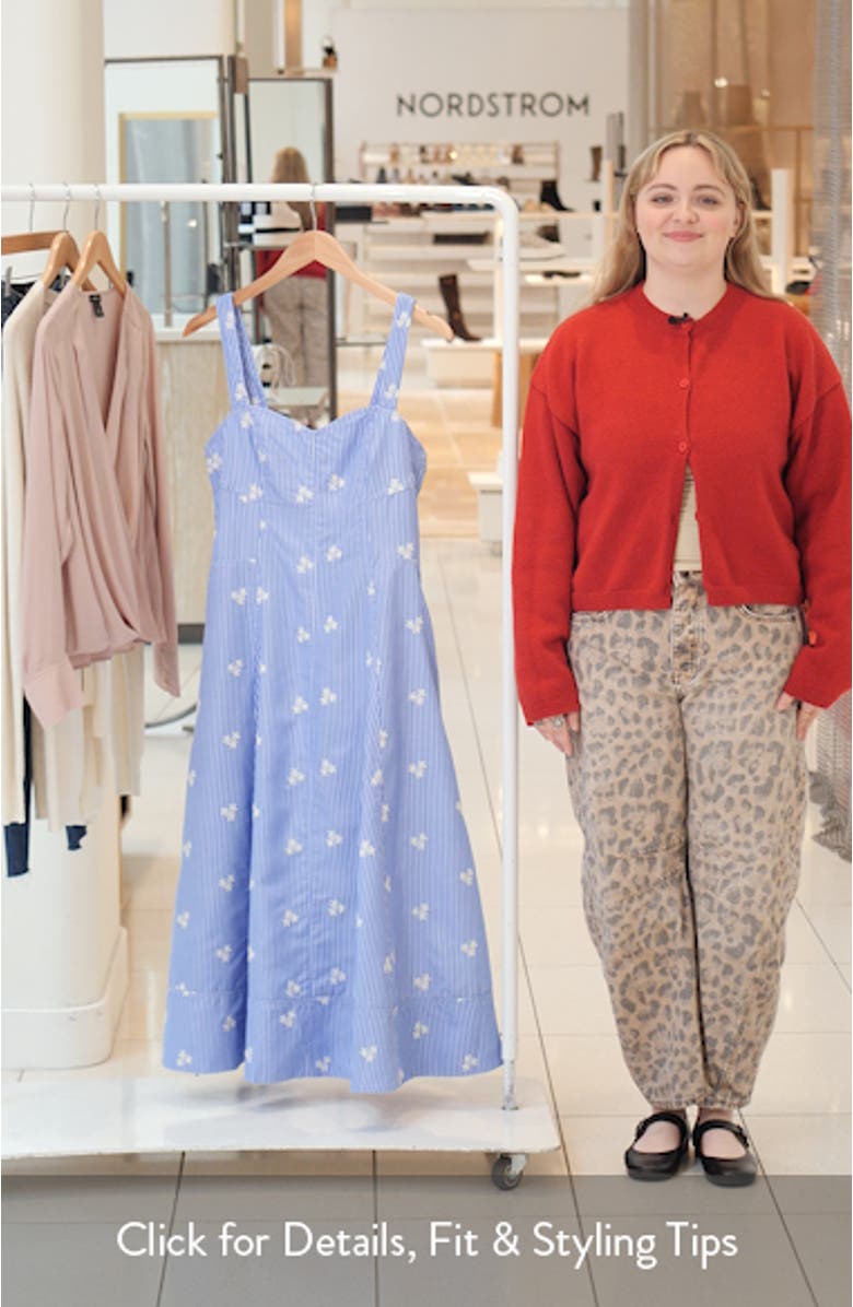 Floral Embroidery Stripe Midi Dress, sales video thumbnail